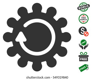 Cog Rotation icon with free bonus clip art. Vector illustration style is flat iconic symbols, green and gray colors, white background.