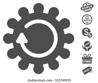 Cog Rotation icon with free bonus symbols. Vector illustration style is flat iconic symbols, gray color, white background.