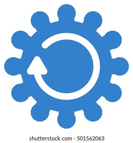 Cog Rotation vector pictograph. Style is flat graphic symbol, cobalt color, white background.