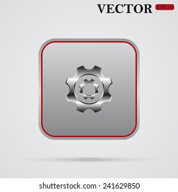 Cog Settings, gray button with a red stroke,  vector, EPS 10