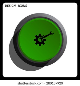 Cog Settings. icon. vector design Green Start button, forward, to continue. Flat design style.