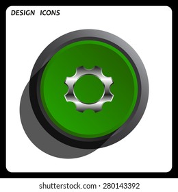 Cog Settings . icon. vector design Green Start button, forward, to continue. Flat design style.