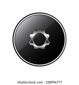 Cog Settings round black glossy button for the site, vector, EPS 10