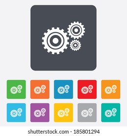 Cog settings sign icon. Cogwheel gear mechanism symbol. Rounded squares 11 buttons. Vector
