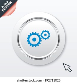 Cog settings sign icon. Cogwheel gear mechanism symbol. White button with metallic line. Modern UI website button with mouse cursor pointer. Vector