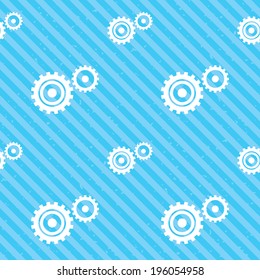 Cog settings sign icon. Cogwheel gear mechanism symbol. Seamless diagonal lines texture. Blue grunge texture background. Vector