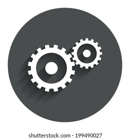 Cog settings sign icon. Cogwheel gear mechanism symbol. Circle flat button with shadow. Modern UI website navigation. Vector