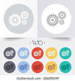Cog settings sign icon. Cogwheel gear mechanism symbol. Round 12 circle buttons. Shadow. Hand cursor pointer. Vector