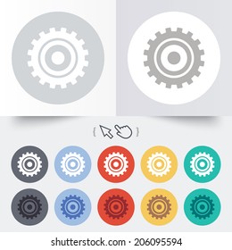 Cog settings sign icon. Cogwheel gear mechanism symbol. Round 12 circle buttons. Shadow. Hand cursor pointer. Vector