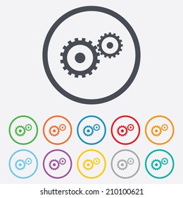 Cog settings sign icon. Cogwheel gear mechanism symbol. Round circle buttons with frame. Vector