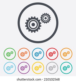 Cog settings sign icon. Cogwheel gear mechanism symbol. Round circle buttons with frame. Vector