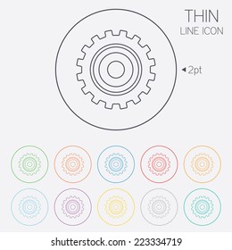 Cog settings sign icon. Cogwheel gear mechanism symbol. Thin line circle web icons with outline. Vector