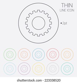 Cog settings sign icon. Cogwheel gear mechanism symbol. Thin line circle web icons with outline. Vector