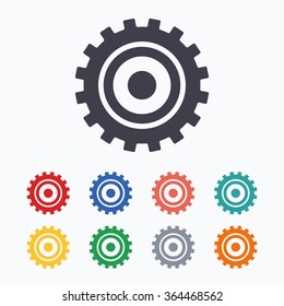 Cog settings sign icon. Cogwheel gear mechanism symbol. Colored flat icons on white background.