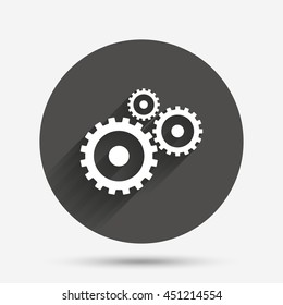 Cog settings sign icon. Cogwheel gear mechanism symbol. Circle flat button with shadow. Vector