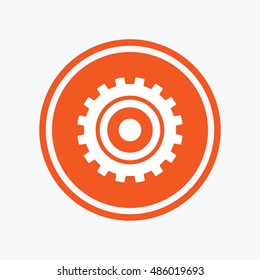 Cog settings sign icon. Cogwheel gear mechanism symbol. Graphic design element. Flat cogwheel gear symbol on the round button. Vector