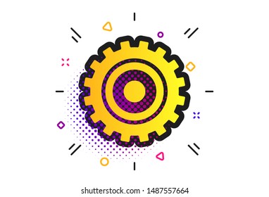 Cog settings sign icon. Halftone dots pattern. Cogwheel gear mechanism symbol. Classic flat cog icon. Vector