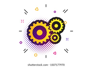 Cog settings sign icon. Halftone dots pattern. Cogwheel gear mechanism symbol. Classic flat settings icon. Vector