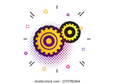 Cog settings sign icon. Halftone dots pattern. Cogwheel gear mechanism symbol. Classic flat cog icon. Vector