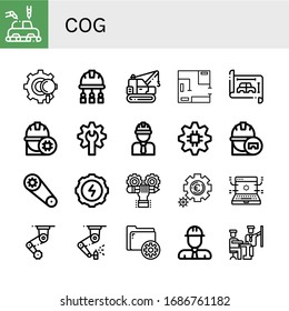 cog simple icons set. Contains such icons as Manufacture, Gear, Engineer, Machinery, Blueprint, Developer, Setting, Development, Settings, can be used for web, mobile and logo