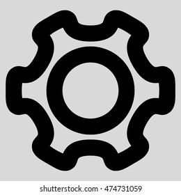Cog vector icon. Style is contour flat icon symbol, black color, light gray background.