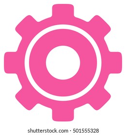 Cog vector icon. Style is flat graphic symbol, pink color, white background.