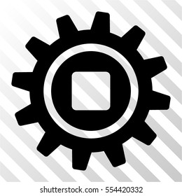 Cog vector pictogram. Illustration style is flat iconic black symbol on a hatched transparent background.