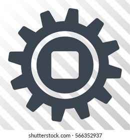 Cog vector pictogram. Illustration style is flat iconic smooth blue symbol on a hatch transparent background.