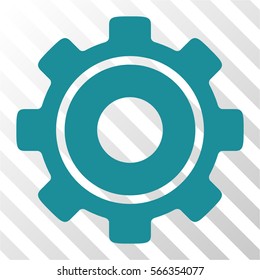Cog vector pictogram. Illustration style is flat iconic soft blue symbol on a hatch transparent background.