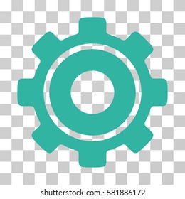 Cog vector pictogram. Illustration style is a flat iconic cyan symbol on a transparent background.