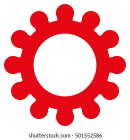 Cog vector pictogram. Style is flat graphic symbol, red color, white background.