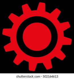 Cog vector pictogram. Style is flat graphic symbol, red color, black background.
