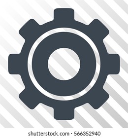 Cog vector pictograph. Illustration style is flat iconic smooth blue symbol on a hatched transparent background.