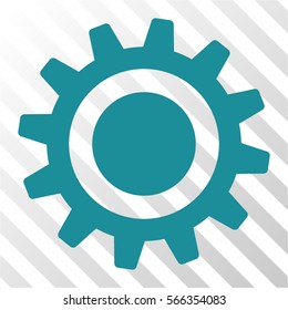Cog vector pictograph. Illustration style is flat iconic soft blue symbol on a hatched transparent background.