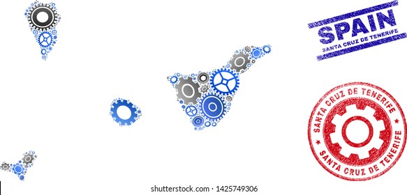 Cog vector Santa Cruz de Tenerife Province map composition and seals. Abstract Santa Cruz de Tenerife Province map is designed from gradiented random cogwheels.