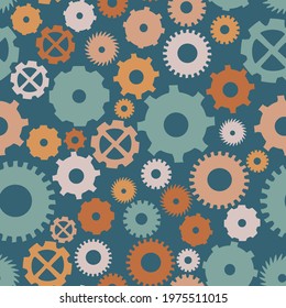 Cog vector seamless pattern for kids on blue background  - for fabric, wrapping, textile, wallpaper, background.