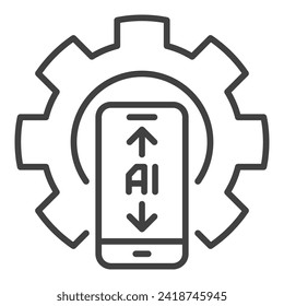 Cog Wheel y AI Smartphone vector Inteligencia artificial en configuración de teléfono contorno icono o símbolo