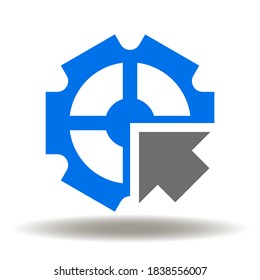 Cog wheel arrow icon vector. Integration Technology Symbol. Modern Install Repair Industry Business Sign. API Logo. Gear arrow inside illustration.