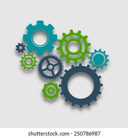 Cog wheel colored composition mechanical gears teamwork concept vector illustration