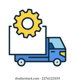 Icono coloreado del concepto de vectores Cog Wheel and Delivery Truck o elemento de diseño