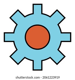 Cog wheel flat trendy icon vector design, with blue and orange colour combination symbol illustration.