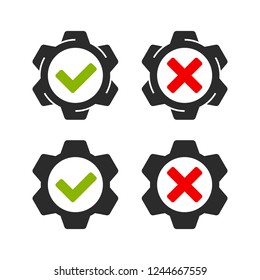 Cog Wheel Gear Setting with Correct and Wrong Mark Yes or No Icons Vector