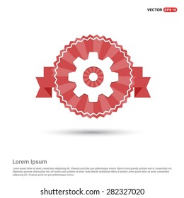 cog wheel gear setting icon - abstract logo type icon - Retro vintage badge and label red background. Vector illustration