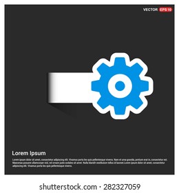 cog wheel gear setting icon - abstract logo type icon - blue icon on white sticker on black background. Vector illustration