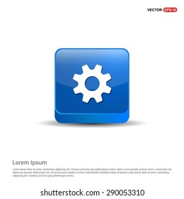 cog wheel gear setting icon - abstract logo type icon - blue 3d button background. Vector illustration