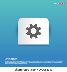 cog wheel gear setting icon - abstract logo type icon - white sticker on blue background. Vector illustration