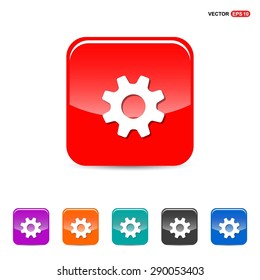 cog wheel gear setting icon - abstract logo type icon - red, orange, turquoise, black and blue 3d button background. Vector illustration