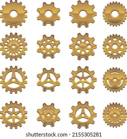 Icono de la rueda de Cog de oro conjunto ilustración vectorial.