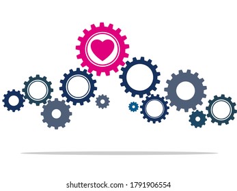  A cog wheel with a heart symbolizes the concept of life or living. vector.