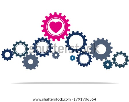  A cog wheel with a heart symbolizes the concept of life or living. vector.